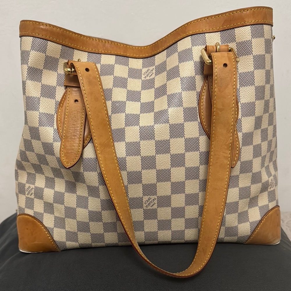 Louis Vuitton Tan and Cream Tote Bag with Damier Azur Canvas - Picture 3 of 5